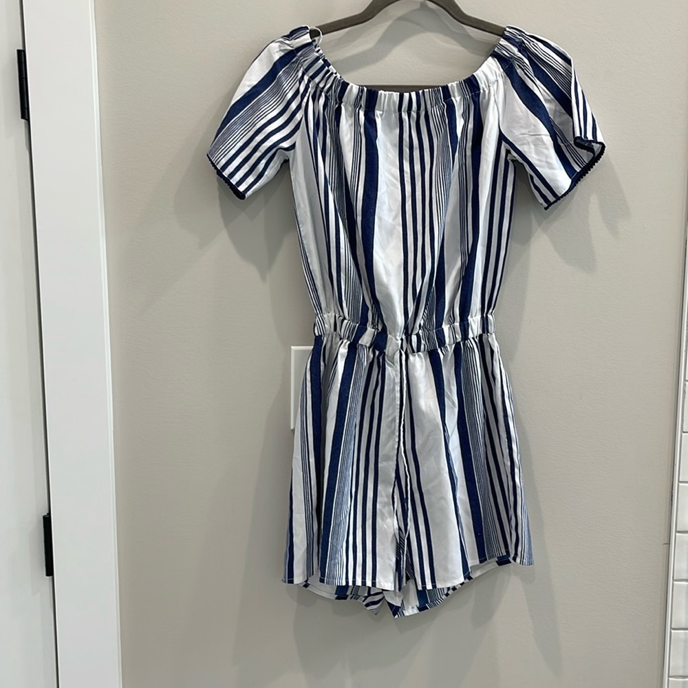 Navy Blue with White Stripes Romper